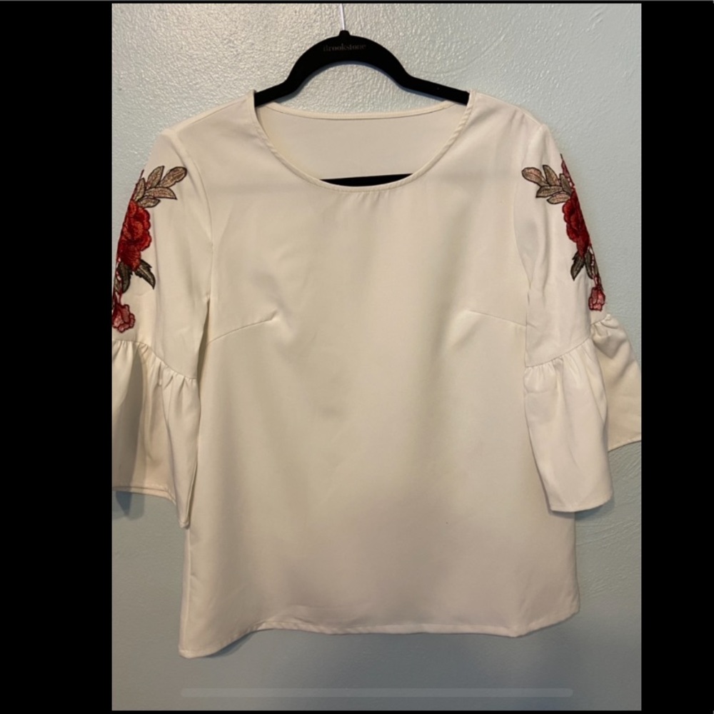 White blouse, floral sleeves